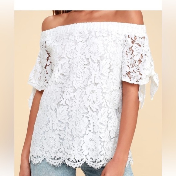 Lulu’s Ivory Lace Off Shoulder Top - Picture 1 of 6